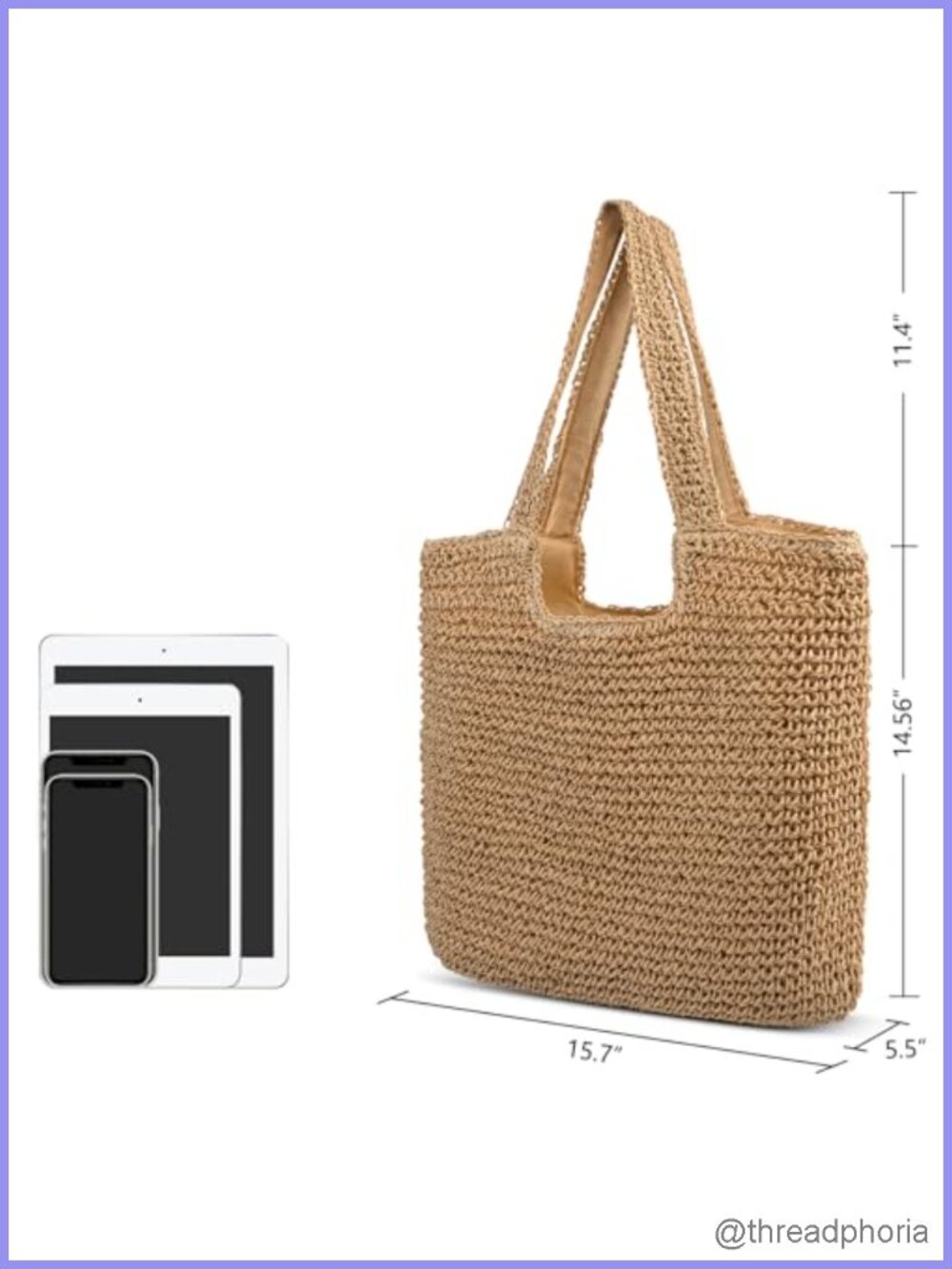 Large Woven Straw Beach Tote Bag Waterproof Lightweight Women's Shoulder Handbag - Picture 3 of 6